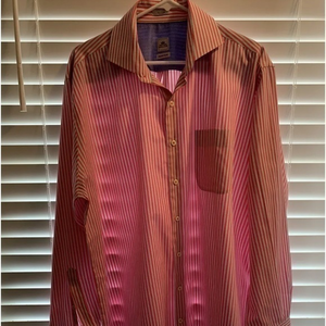 Men's Peter Millar Seaside‎ Finish Button-Down Shirt Pink Striped Size XL.